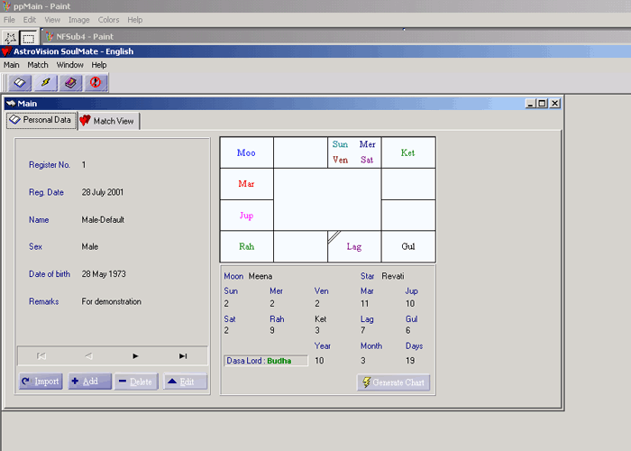 horoscope software data entry gui