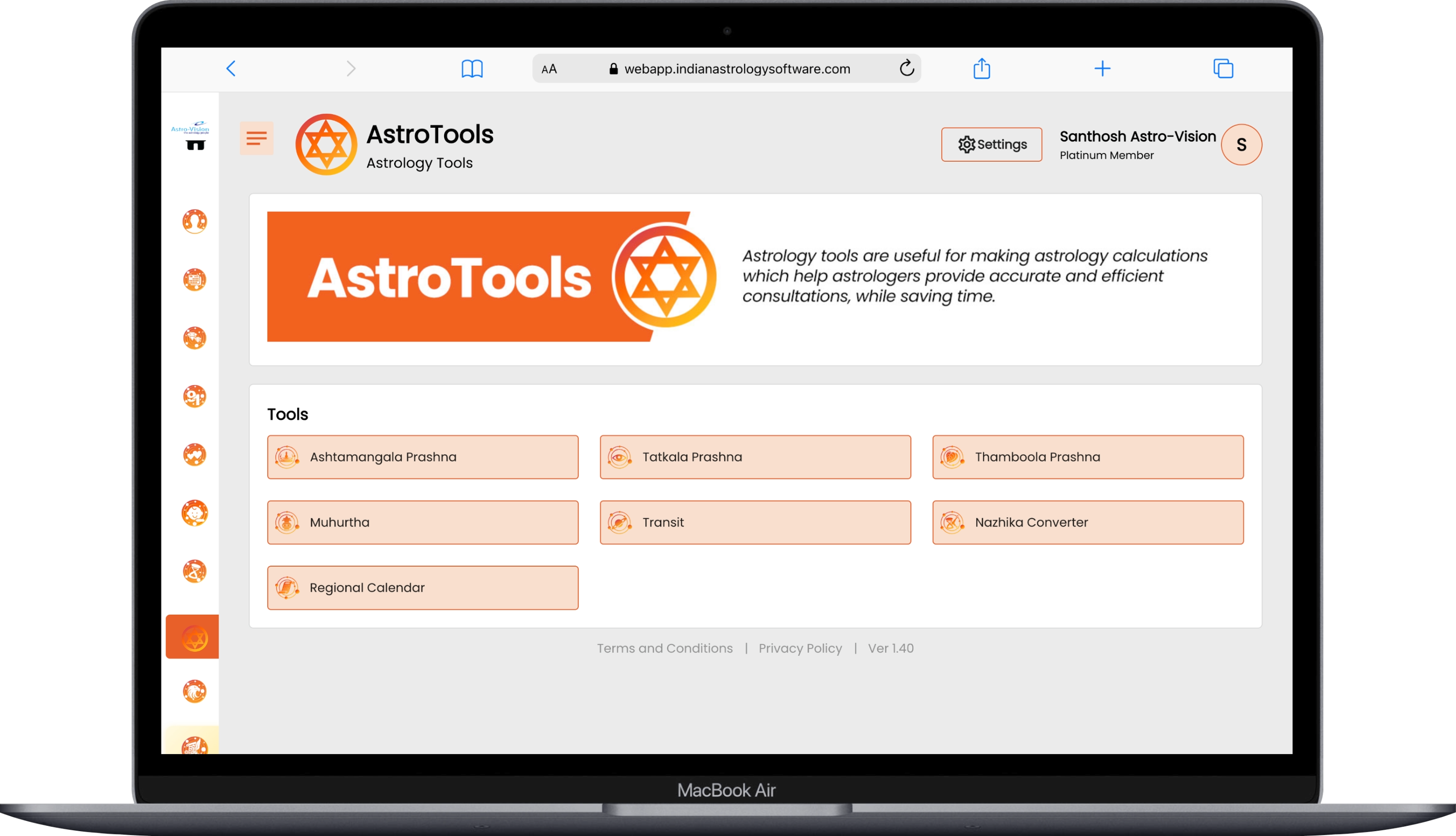 AstroTool Calculations Interface Screenshot