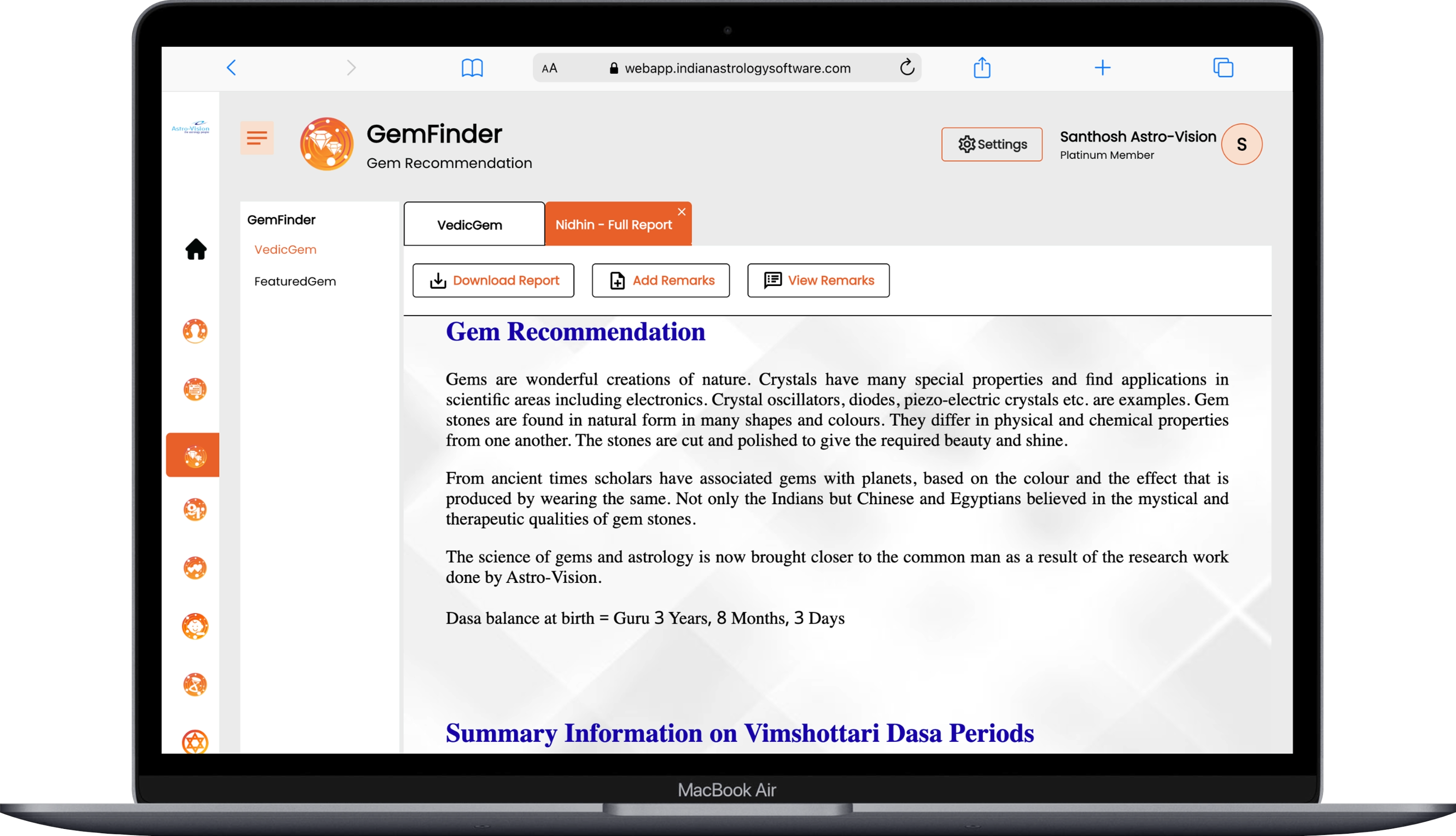 GemFinder Recommendations Interface Screenshot