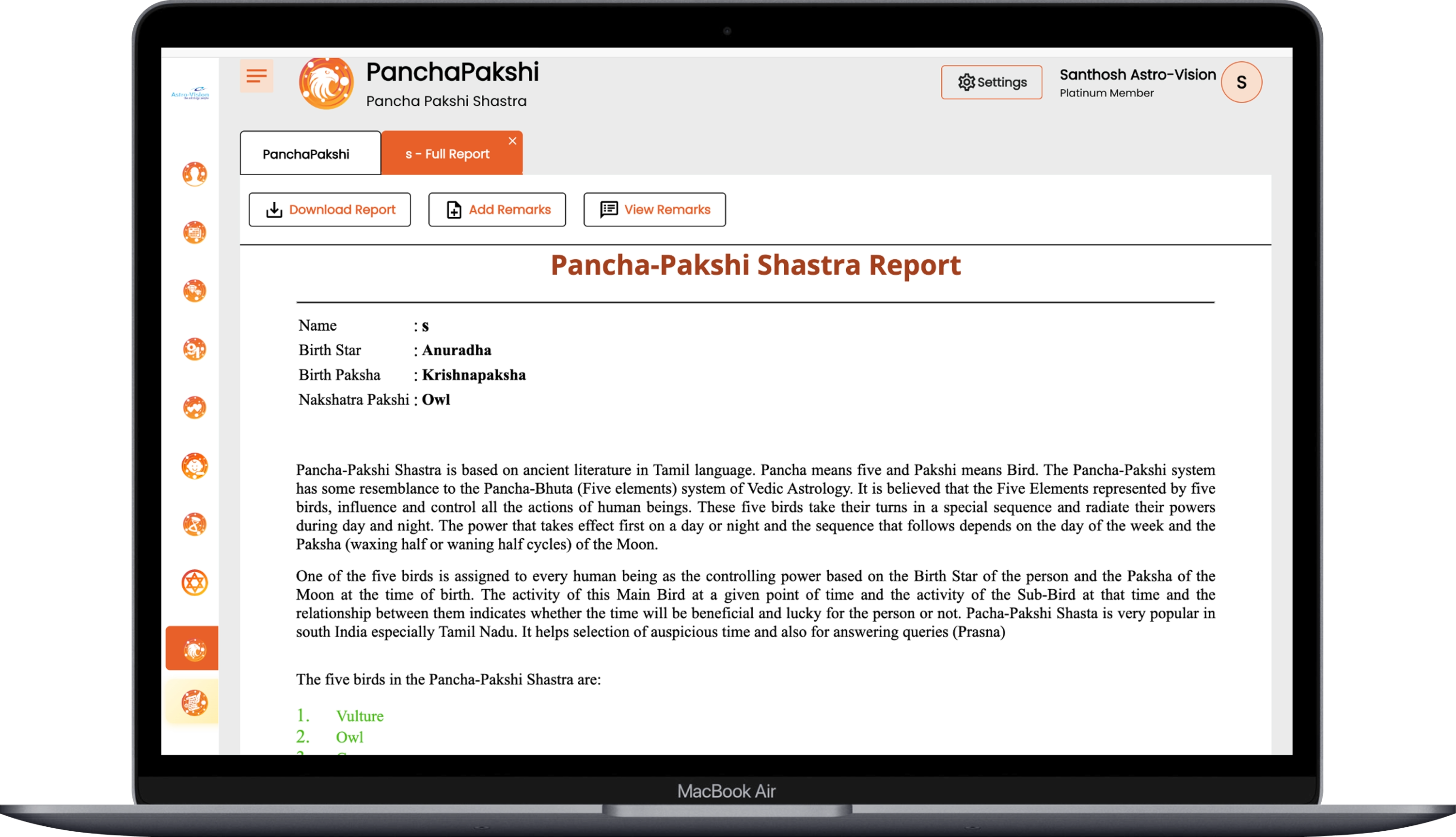 PanchaPakshi Ancient Predictive Interface Screenshot