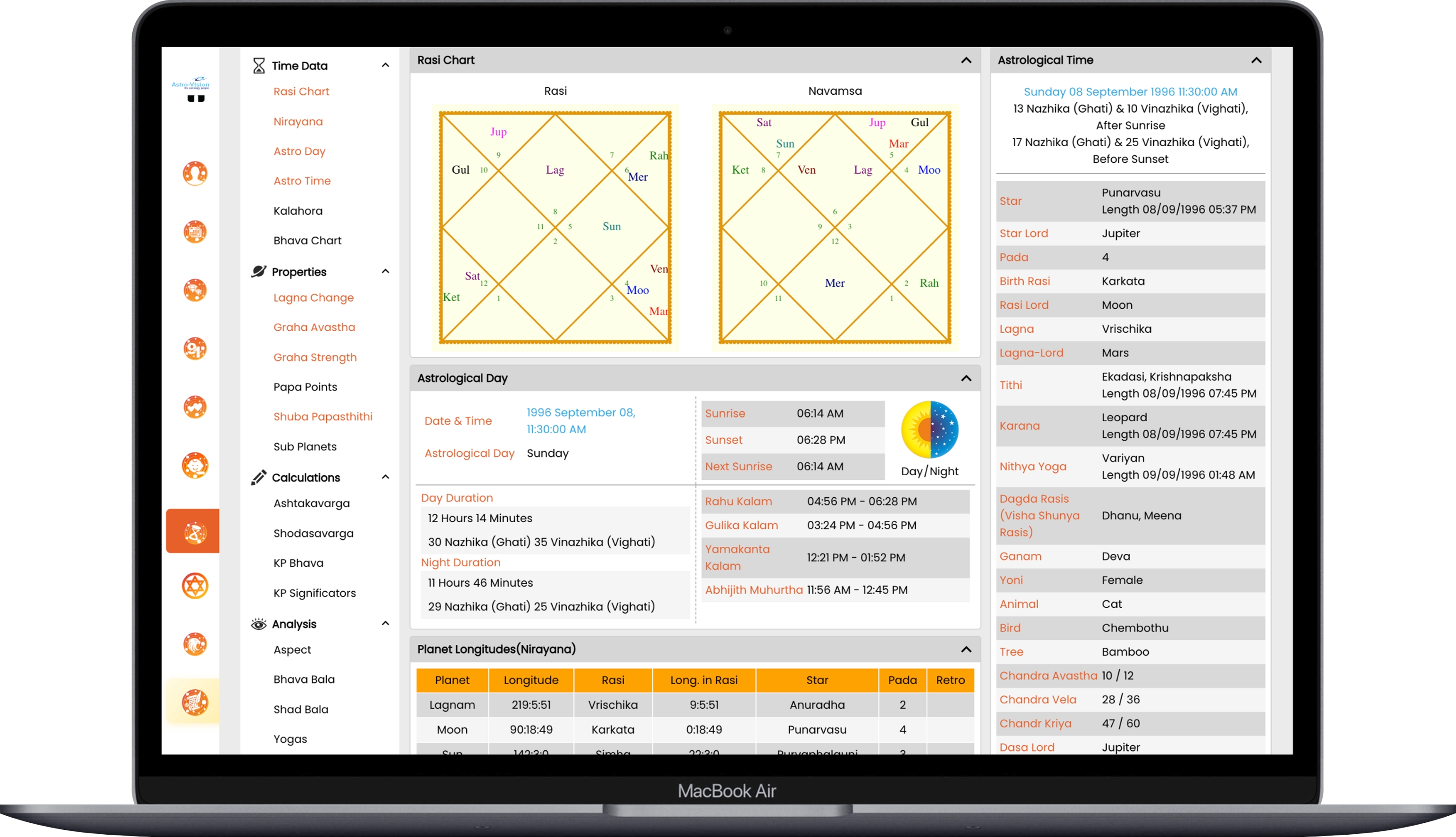 StarClock Panchanga Tool Interface Screenshot